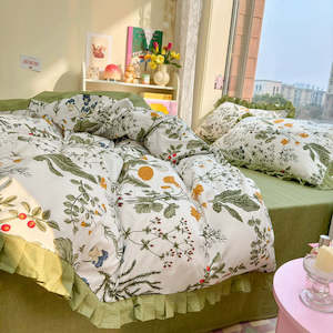 Tableware Set: Rosewood 4PCS 100% Cotton Botanic Bedding Set - White & Green