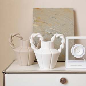 Georgia J Nordic Vintage Large Double-Handle Porcelain Vase