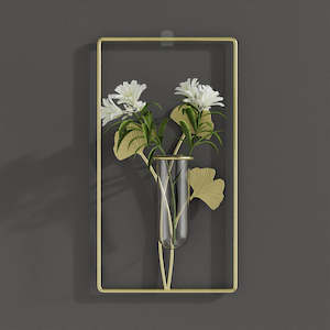 Fjord Round/Rectangle Golden Iron Wall Decoration Vase - Ginkgo Leaf