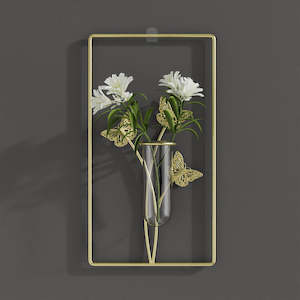 Fjord Round/Rectangle Golden Iron Wall Decoration Vase - Butterfly