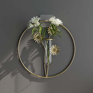 Fjord Round/Rectangle Golden Iron Wall Decoration Vase - Daisy