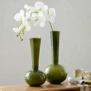Glass: Sophie French Vintage Long Neck Glass Vase 32cm - Olive