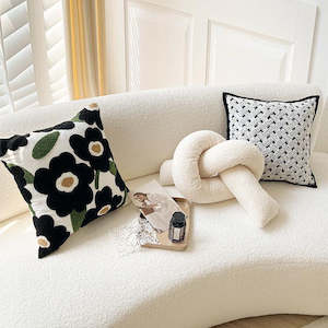 Fabric: Miro Tufted Floral Cotton Cushion Cover 45x45cm - Black & Green