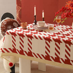 Barlow Tablecloth with Pom-Pom Trim 140x220/240cm - Red & White