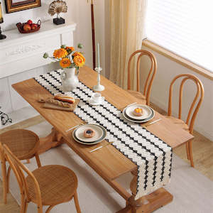 Tablecloth: Bianco 100%Cotton Argyle Table Runner with Tassels 220x34cm - White