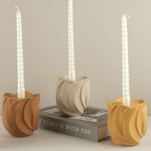 Murano Embossed Floral Porcelain Candle Holder - Matt Mustard