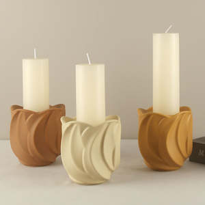 Murano Embossed Floral Porcelain Candle Holder - Matt Cream