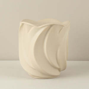 Candleholder: Murano Embossed Floral Porcelain Candle Holder - Matt Beige