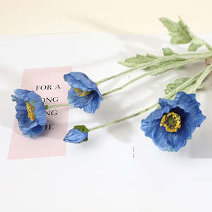 Artificial Flower: Jototo Silk Artificial Iceland Poppy 57cm - Cobalt Blue