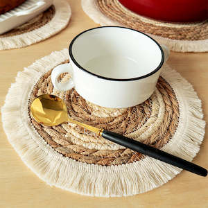 Placemat: DuDo Handwoven Trivet/Placemat with Tassel 25cm - Natural