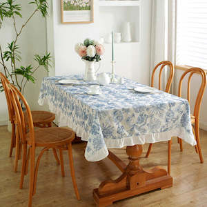 Art 1: Velo Rectangle French Embroidered Tablecloth 140x220cm - White & Blue