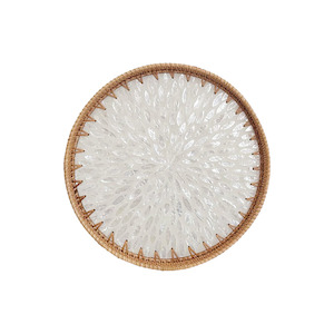 Attaya Hand-made Round Rattan & Shell Tray 35cm - White