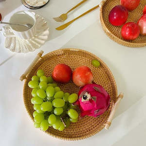 Basket: Uriah Handwoven Rattan Tray With Wooden Handles 28cm