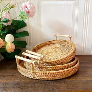 Uriah Handwoven Rattan Tray With Wooden Handles 22cm