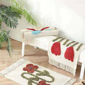 Mat: Barlow Rustic Floral Tufted Soft Rug/Bath Mat with Tassel 90x60cm - Tulip