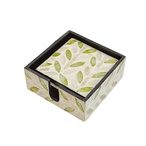 Coaster: Cabell Hand-made Shell Coaster Set - Green Leaf