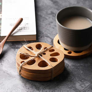 Coaster: Momento 4PCS Solid Beech Wood Lotus Root Shaped Coaster Set