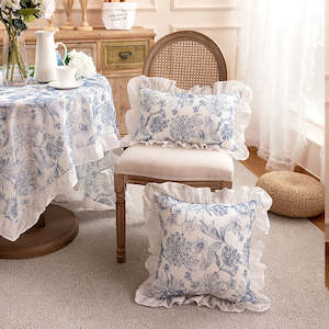 Velo French Embroidered Cushion with Inner 30*50cm - White & Blue