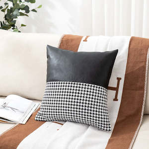 Piha Fuax Leather and Fabric Cushion Cover 45*45cm - Black