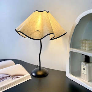 Light: Veil Cotton & Linen Shade Lamp - Beige and Black