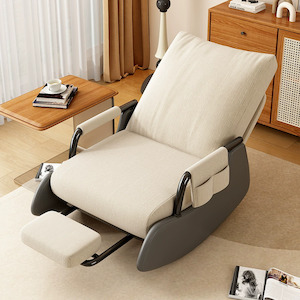 Furniture: Moonlight Corduroy Foldable Reclining Rocker - Beige & Grey