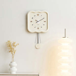 Bergen Wooden Rocking Wall Clock with Wavy Edge 52cm - Cream White