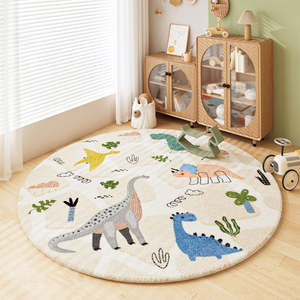 CoCo Kids Round Soft & Thickened Rug 120cm - Dinosaur/Zoo