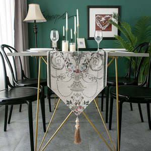 Tablecloth: Bianco Embroidered Floral Table Runner with Tassels 240x32cm - White