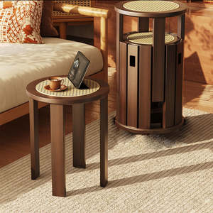 Panko 4 in 1 Rattan & Solid Rubber Wood Round Stackable Stool Set