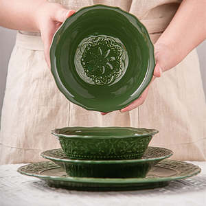 Maria French Vintage Embossed Large Bowl 16.5cm - Forest Green