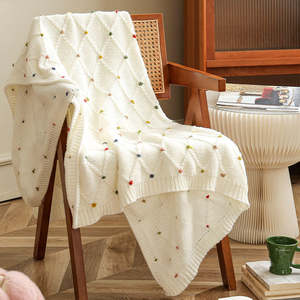 Barlow Colourful Polka Dot Diagonal Knit Throw Blanket 150x130cm - White