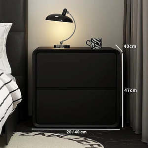 Chérie 2DRW Solid Wood with Microfiber Leather Bedside Table - Black