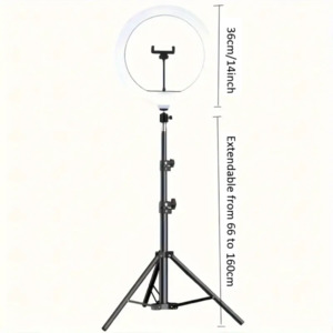 Products: iLead 36cm (14″) Selfie Ring Light with Stand and Phone Holder, Dimmable LED Ringlight for Phone Photography, Live Stream, Creative Videos (15W Plug Recommended)