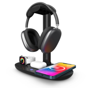 iLead 4-In-1 Wireless Charging Headphone Stand, Black