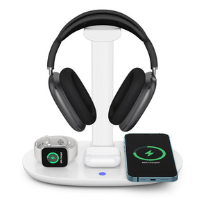 iLead 4-In-1 Wireless Charging Headphone Stand, White