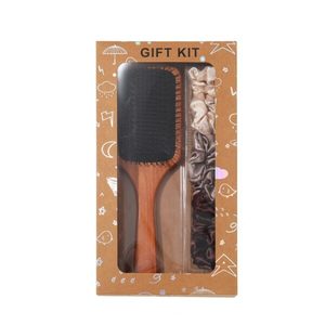 Beauty & Personal Care: Wooden Hair Brush & Satin Scrunchie Gift Kit, Reddish Brown Color