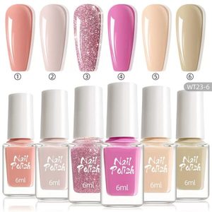 6PCS Glitter Nail Polish Set 6ml Shimmer Nail Art Kit, Creamy Apricot