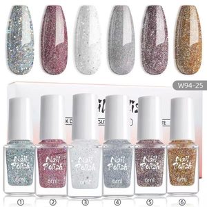 6PCS Glitter Nail Polish Set 6ml Shimmer Nail Art Kit, Snow White Glow
