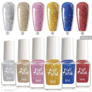 6PCS Glitter Nail Polish Set 6ml Shimmer Nail Art Kit, Starry Galaxy