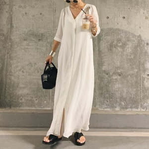 Loose Waist Slim Long Shirt Dress