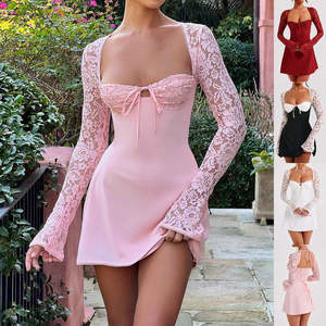 Y2K  Lace Long Sleeve Dress Fashion Sexy Corset Backless Lace Up Short Dresses W&hellip;