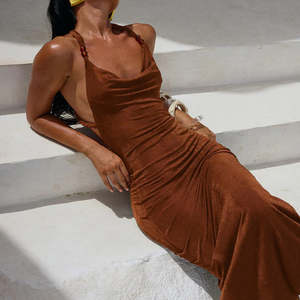 Fab Ur Sophisticated Elegance: Backless Vacation Style Sheath Dress Women