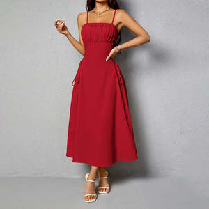 Fab Ur Sophisticated Elegance: Spaghetti Straps Chest Wrap Waist-tight Long Dress