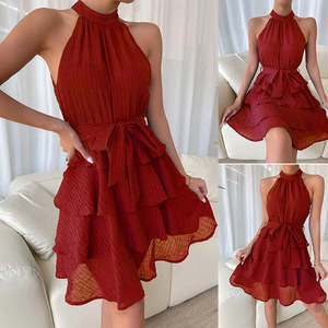 Fab Ur Sophisticated Elegance: Women's Halterneck Dresses Sleeveless Ruffle Dress