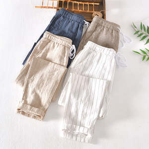 Summer Menswear Cotton Linen Stripes Pants Loose