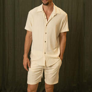 Menswear: Menswear Light Yellow Short Sleeve Shirt Two-piece Set