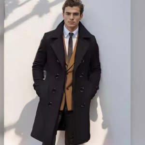 Menswear: Mid-length Double-breasted Men's Slim-fit Woolen Coat