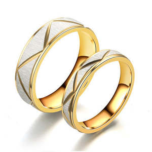 Jewellery: Titanium steel couple ring 24K gold stainless steel ring