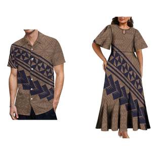 Women Elegant Plus Size Midi Pleated Polynesian Crew Neck Short Sleeve Dress