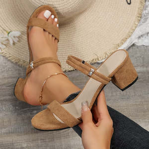 Shoes: Women Plus Size Chunky Heel Open Toe One-word Two-way Wear High Heel Slippers Women